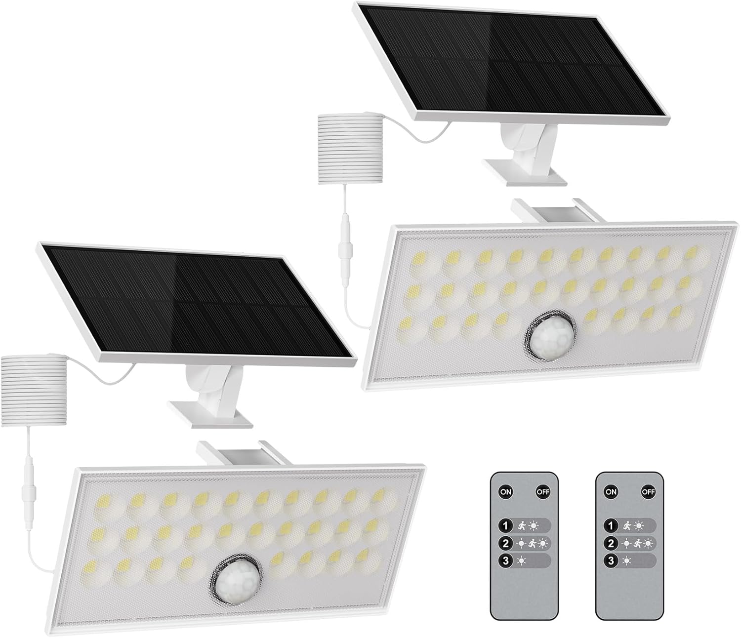 Solar Motion Sensor Lights Outdoor Waterproof with Remote Control, IP65 Waterproof Solar Outdoor Wall Security Lights with 3 Lighting Modes for Porch Garage Garden Yard Pool, 2 Pack