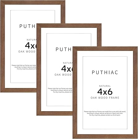 puthiac 4x6 Oak Wood Picture Frame - 4"x6" Photo Frame, 4x6 Picture Frame Wood, Natural Solid Wooden Picture Frames for Wall Art Photo and Prints(3 Pack, Walnut)