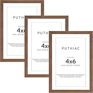 puthiac 4x6 Oak Wood Picture Frame - 4"x6" Photo Frame, 4x6 Picture Frame Wood, Natural Solid Wooden Picture Frames for Wall Art Photo and Prints(3 Pack, Walnut)