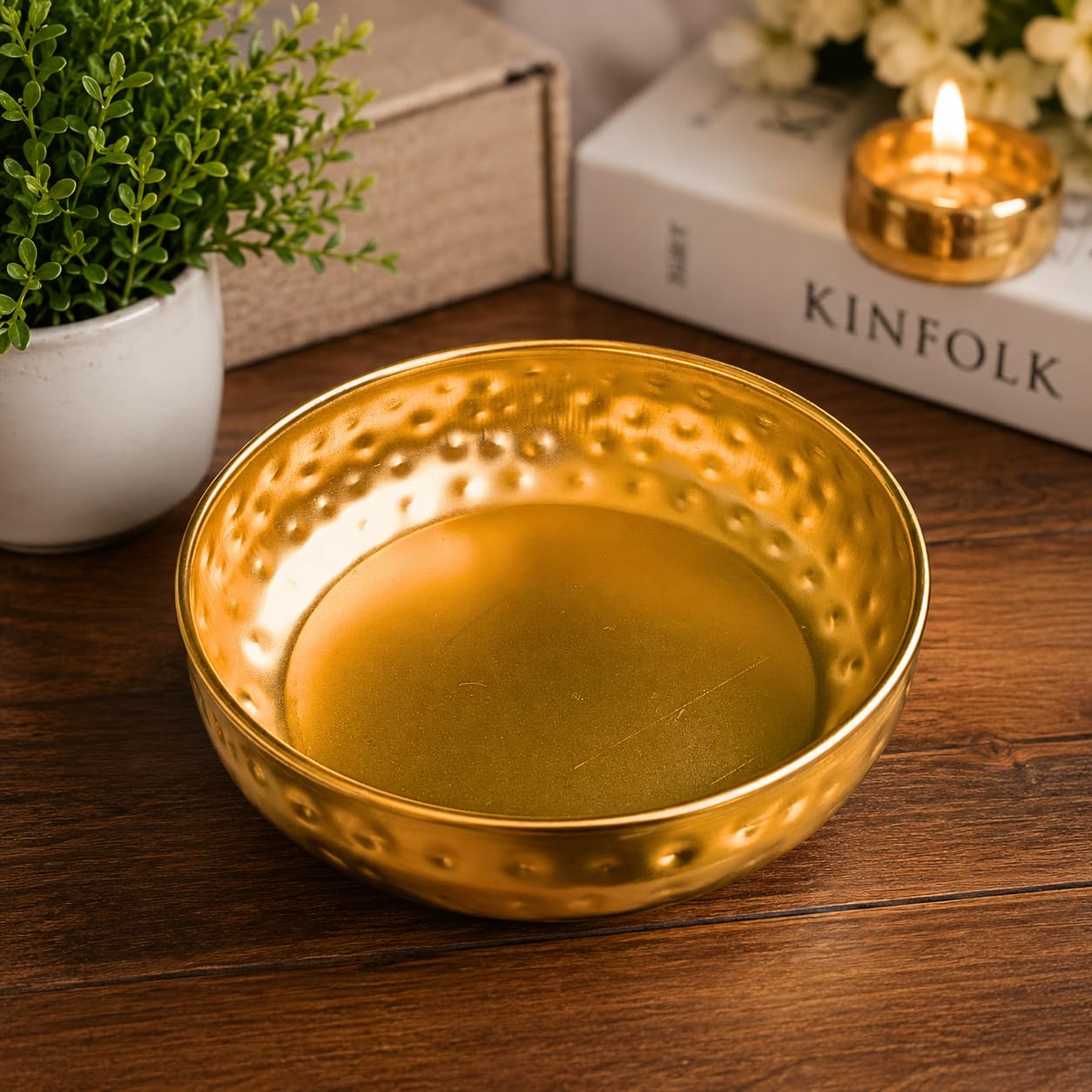 Urli Decorative Urli Bowls for Table , Office , Living Room ,Festival Decoration Bowl for Entrance , Rangoli Antique Round Hammered Traditional Potpourri Bowl Handcrafted Metallic Gold (Size 8 Inch)-image-41