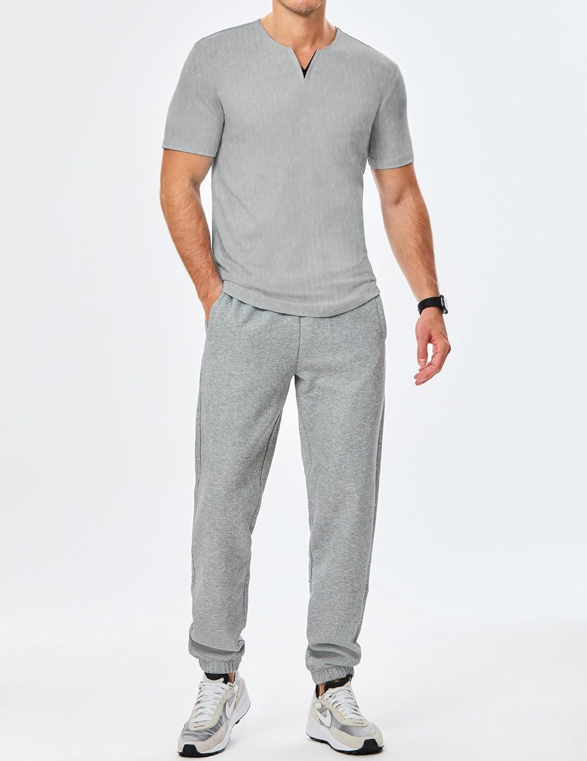 JMIERR Mens Muscle Slim T Shirts Summer V Neck Gym Shirt Casual Cotton Workout Athletic Longline Tees - Image 3