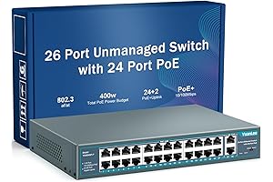 Yuanley 24 Port PoE Switch with 2 Gigabit Ethernet Uplink Port