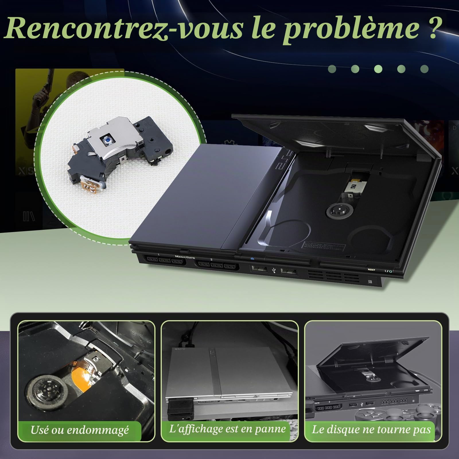 RongZy PVR-802W Laser Lens pour PS2 Slim 7W 9W Lentille Laser Remplacement de Pièces de Rechange Lentille Laser pour PS2 Slim avec Outils