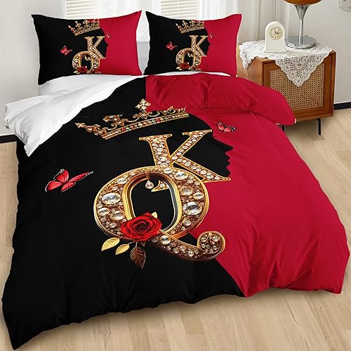 Miniatura 9 de AILONEN Juego de funda de edredón de rosa roja, tamaño King, juego de ropa de cama de delfín estrellado azul, funda de edredón romántica de San