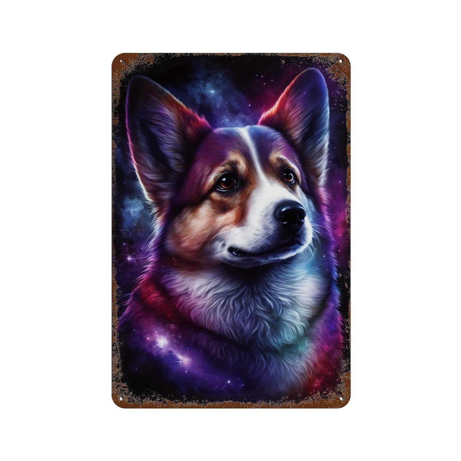 Cosmic Corgi Portrait-14 11.8"x7.9" Weathered Tin Sign, Rustic Home Decor for Living Room, Hallway And Home Decor
