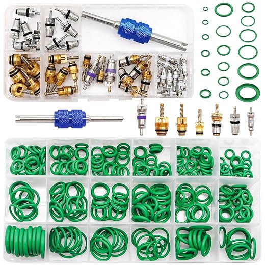 Car A/C Repair Kit - O-Ring Set + AC Valve Cores | Fix Air Conditioning | + Removal & Install Tool | R12 & R134a | - Also for Tire Valve Stems!