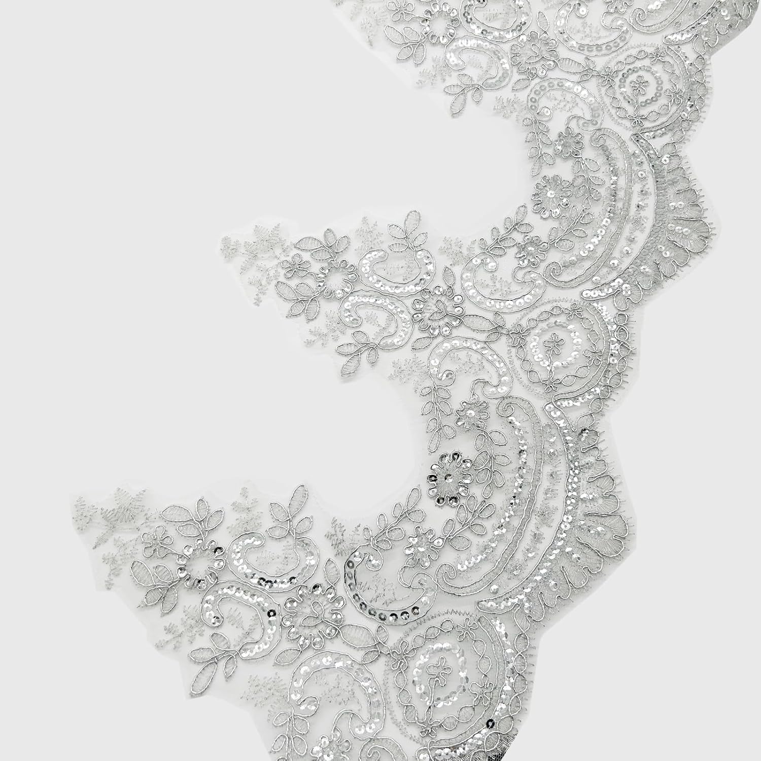 3 Yards 9 Inches Width Silver Beaded Lace Trim, Sequin Flower Embroidery Ribbon, Sequins Mesh Trim, Edging for Sewing Craft Supplies Fabric Bridal Wedding