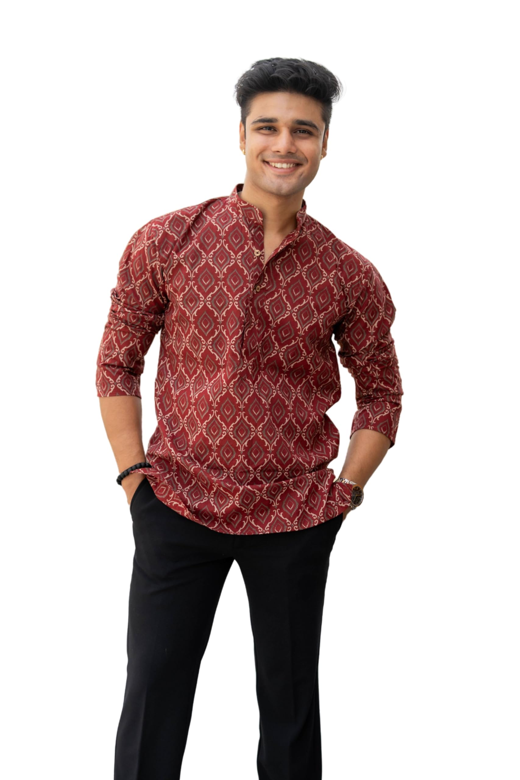 shasak The Fall Red Short Kurta Dimond Style Geometric Print(S-10XL)-picture-23