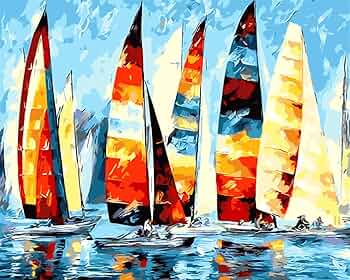 Amazon.co.jp: Meecaa Paint by Numbers ヨット 海辺のセイル