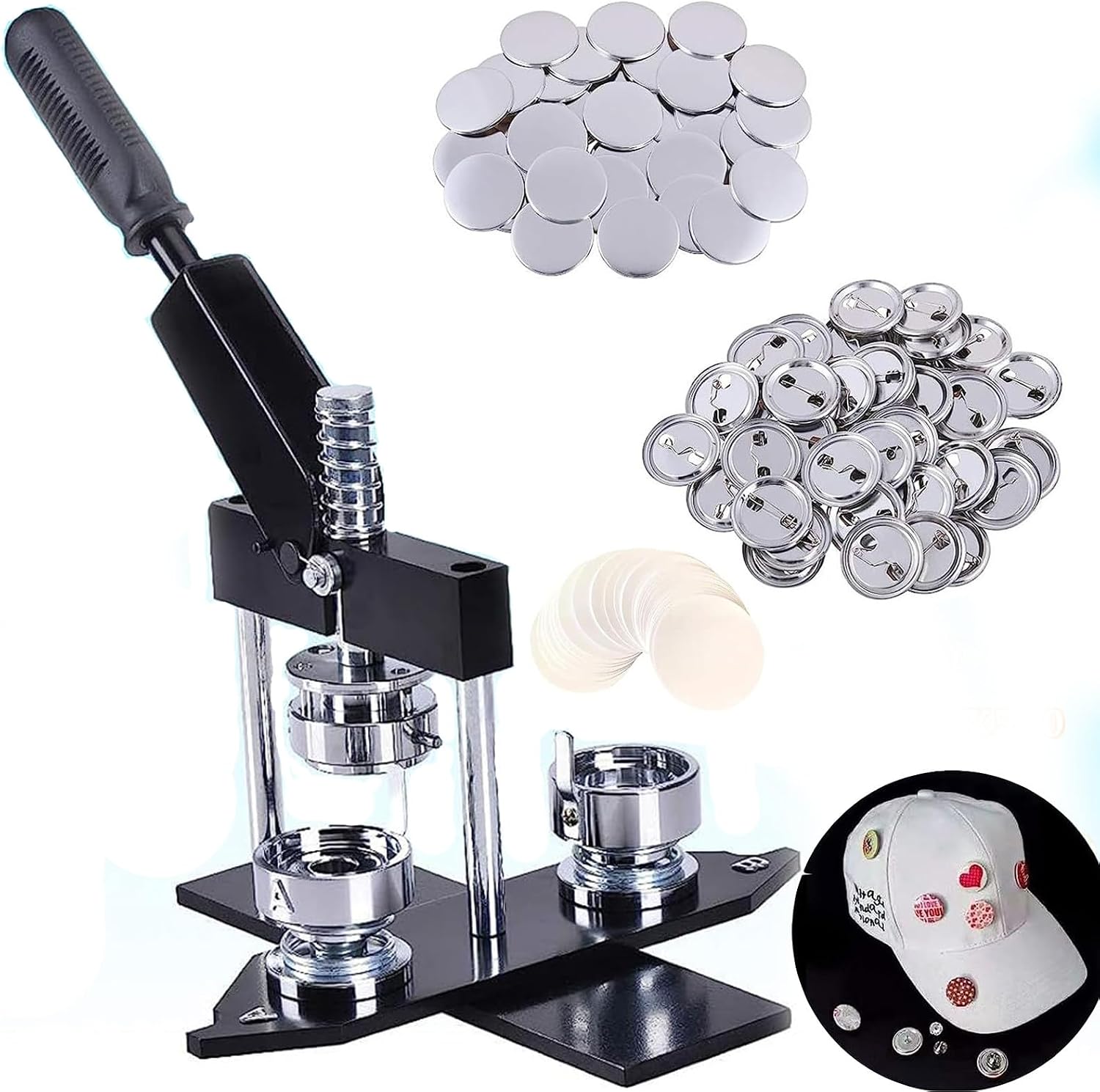 DIY Round Button Die Cutting Machine 32mm 1 1/4 Button Maker Set Button Press with 500 Button Pieces + Metal Cutter Interchangeable Sizes Button Making