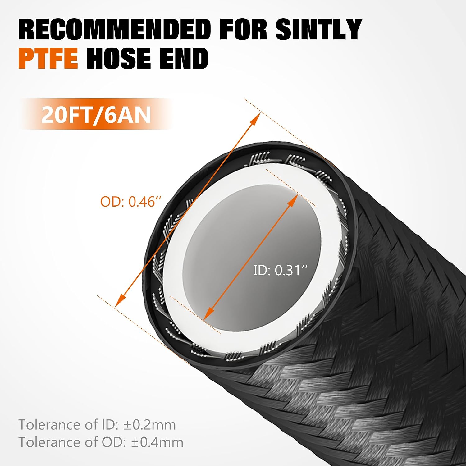 6AN 20FT PTFE Fuel Line Hose Kit, AN6 E85 Nylon Braided Fuel Line with 10PCS PTFE Fuel Hose Fitting Adapter Kit Black