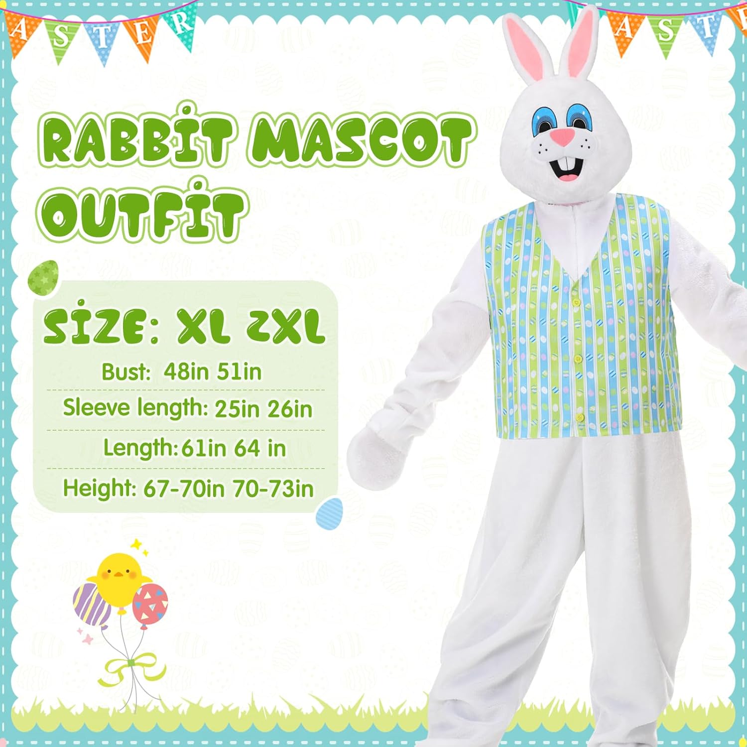 Shihanee Easter Bunny Mascot Costume Adult Easter Rabbit Costume Suit with Vest Headpiece Bunny Dress for Party Cosplay