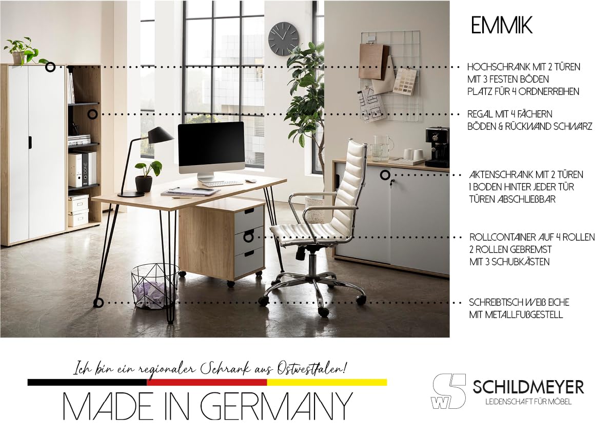 Schildmeyer Aktenschrank Emmik 702043, weißeiche Dekor/mattweiß, 100 x 41 x 83,6 cm