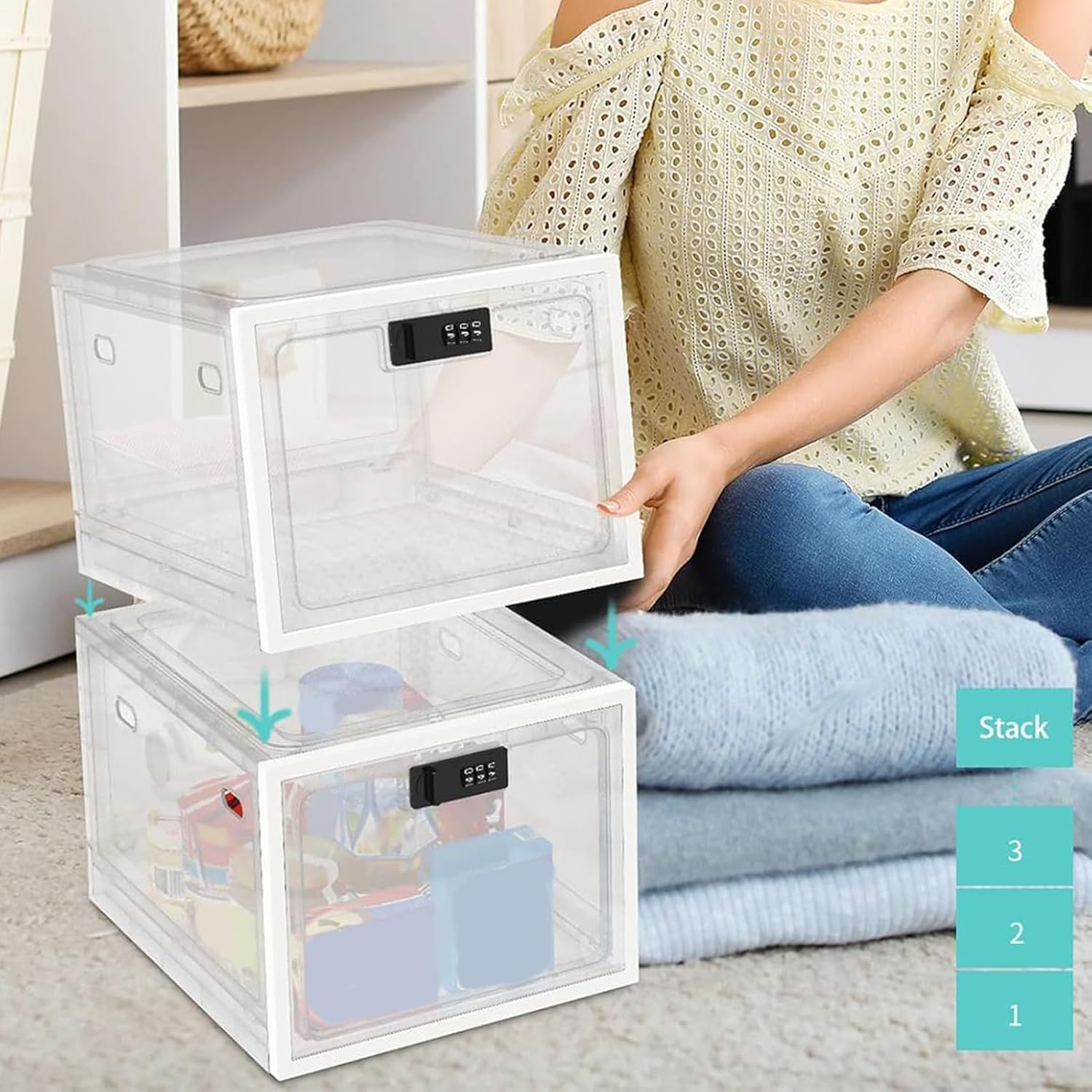 Lockable Box | Phone Lock Box with Combination Code | Foldable Clear Food Organizer Valuables Holder for Home Dorm Meeting Room Travel Refrigerator