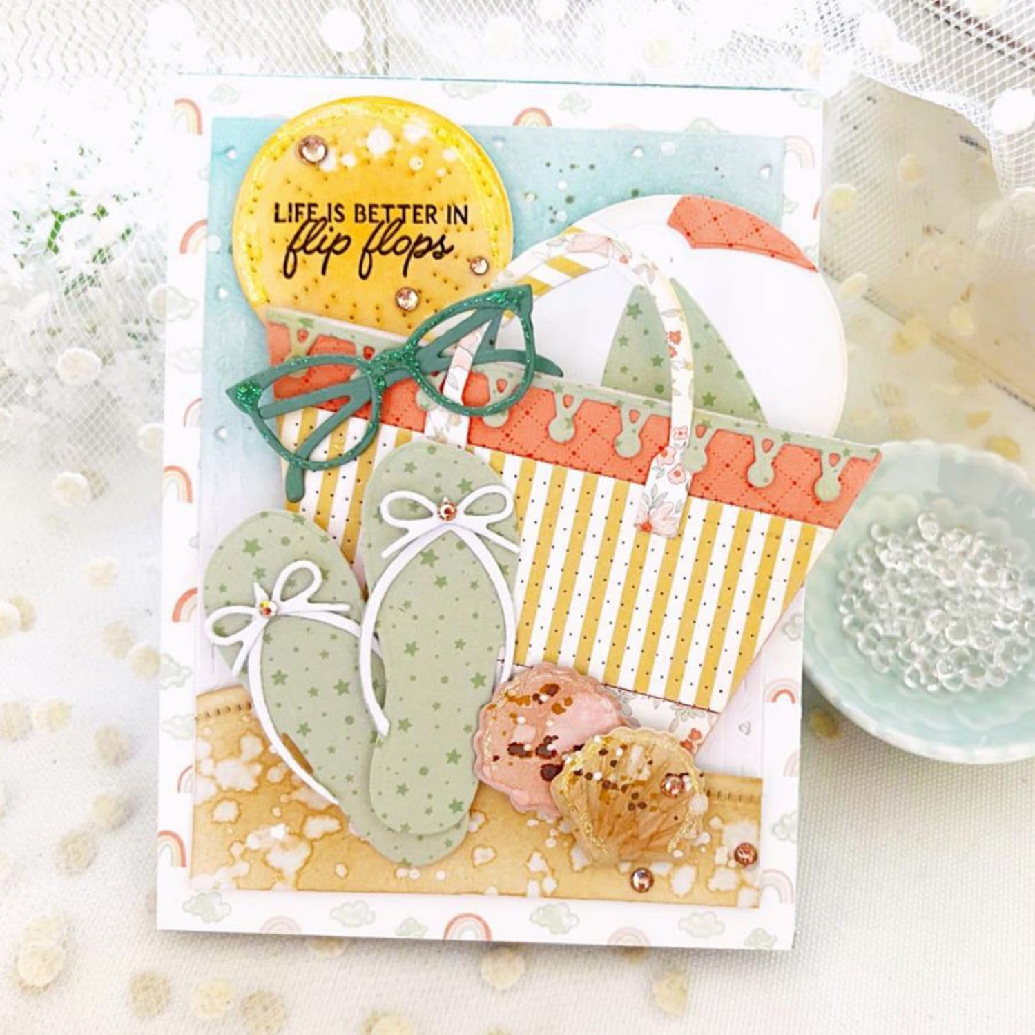 Beach Glasses and Bags Die Cuts for Card Making,Metal Cutting Dies Embossing Paper Dies for Scrapbooking DIY Album Card Making Supplies