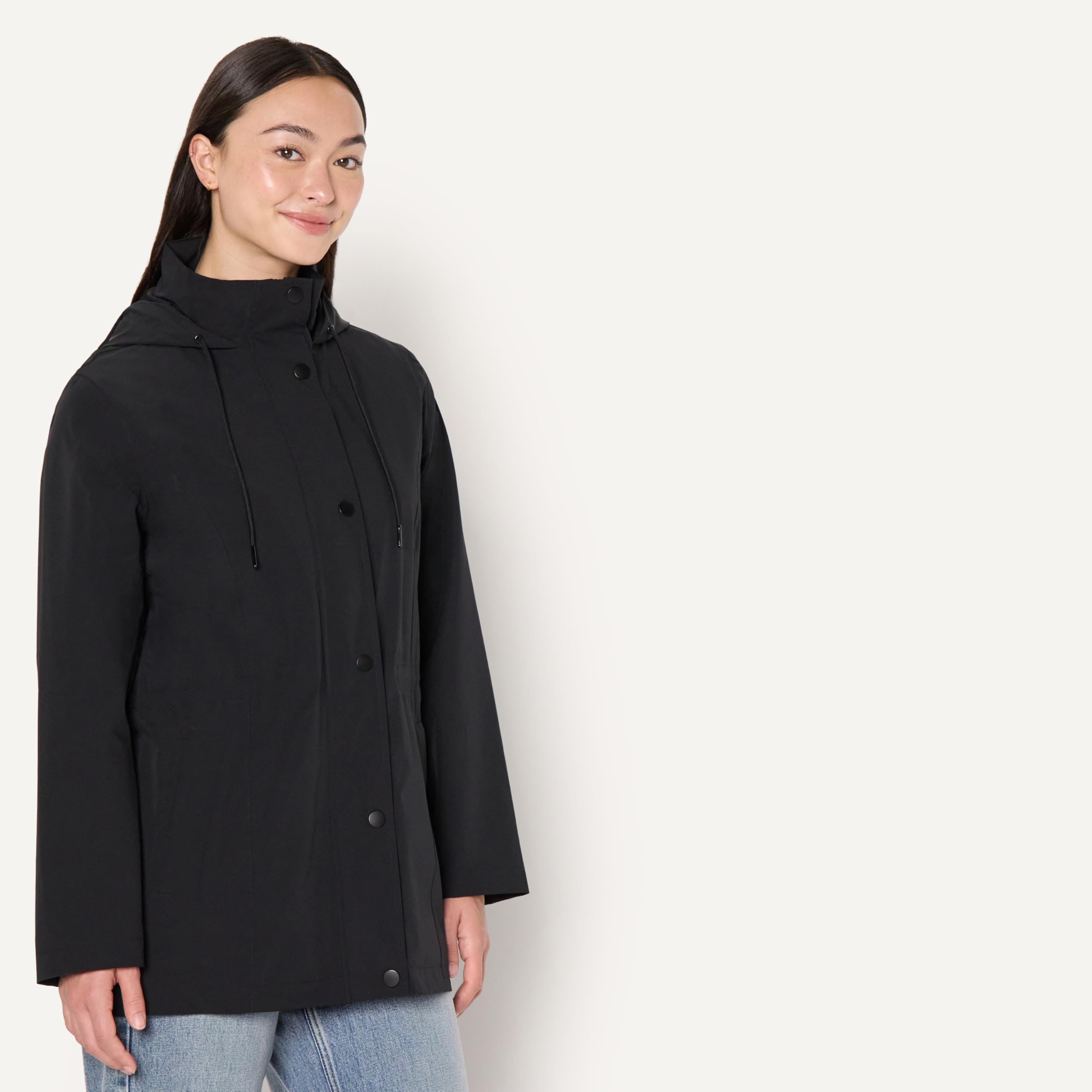 Amazon Essentials Impermeabile Lungo e Leggero con Cappuccio, Idrorepellente, Vestibilità Rilassata Donna