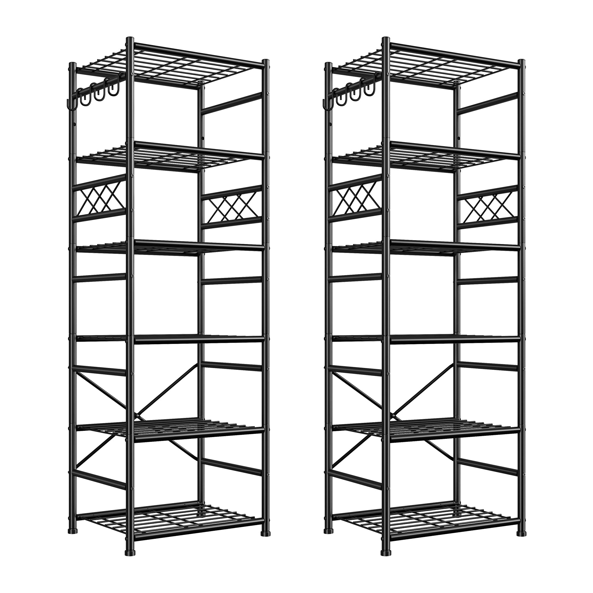 DurayLoly Storage Shelves-6 Tier Metal Shelving Unit with Hooks,Heavy Duty Garage Shelving with Leveling Feet,High Standing Shelf Organizer for Kitchen Pantry Bathroom Dorm,17.7”W×11.8”D ×72.2”H,Black