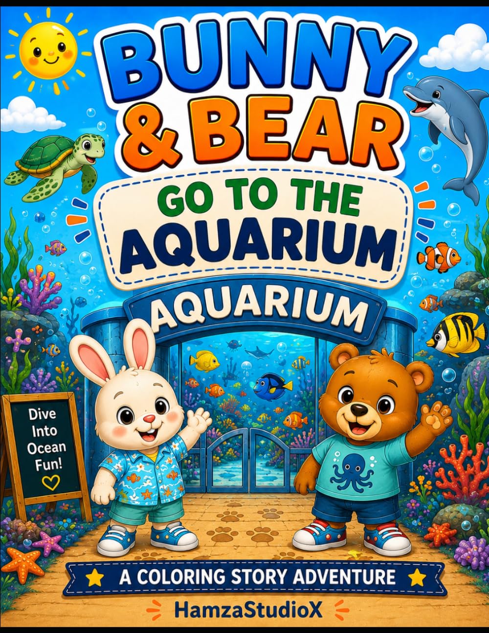 Bunny & Bear Go To The Aquarium: A Fun Coloring Story About Ocean Animals, Friendship, and Adventure (Bunny & Bear Adventures)