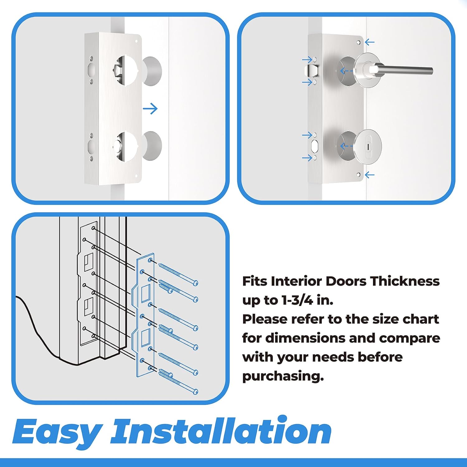 2 Pack U 10539 Door Reinforcement Plate (for 1-3/4" Thick Doors) + 2 Pack U 10385 Door Strike Plate (for 5-1/2” to 6” Hole) Combo Set for Reinforcing and Repairing Doors