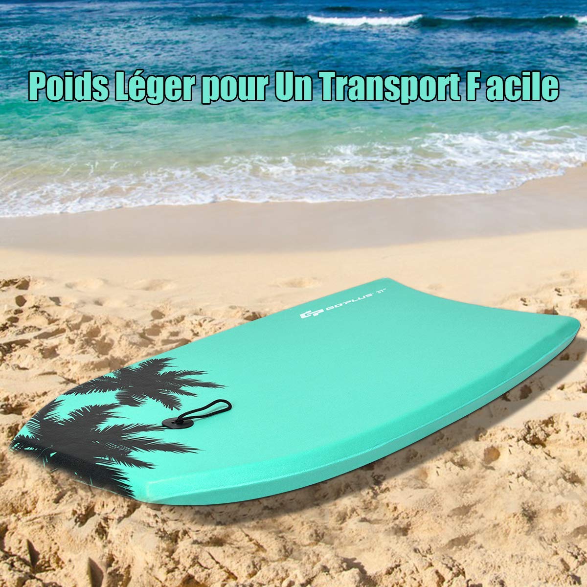COSTWAY Planche de Bodyboard 33"/37"/41" en XPE et HDPE avec Queue en Croissant, Planche de Surf avec Double Canal et Longe pour Poignet, Idéal pour Enfants Adolescents Adultes