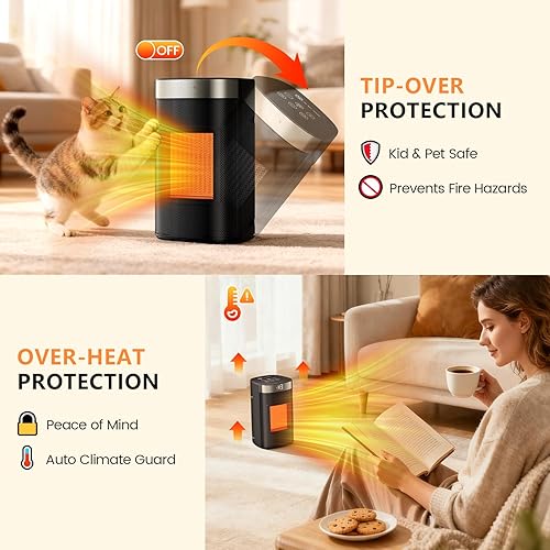 Miniatura 13 de Calentador de espacio Kissair, calentadores portátiles para uso en interiores con termostato y protección contra sobrecalentamiento, calentador de