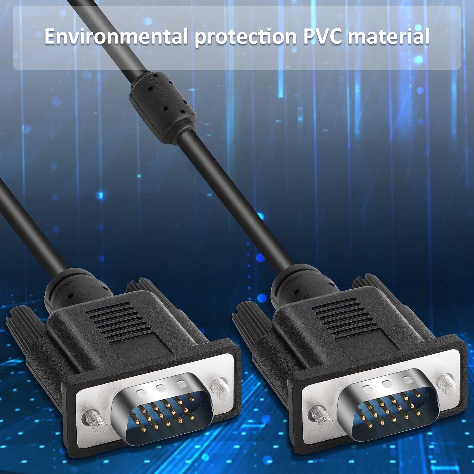 Cable de video VGA a VGA, cable de monitor VGA macho a macho de 15 pines, Full HD 1080P, cable negro de alta resolución para TV, Compter, proyector, 1.5 pies 7