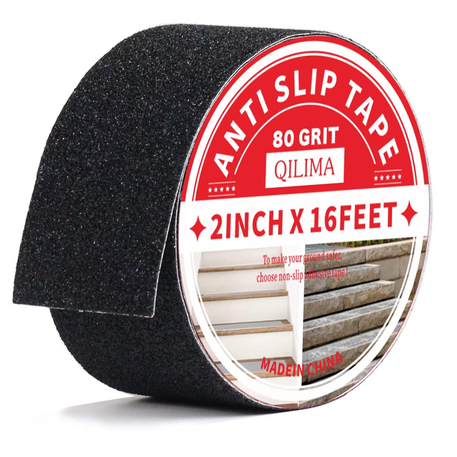 QILIMA Negro Cinta Antideslizante Escaleras Cinta Adhesiva Antideslizante Cinta Adhesiva Antideslizante para Interiores y Exteriores 5 cm x 5 m