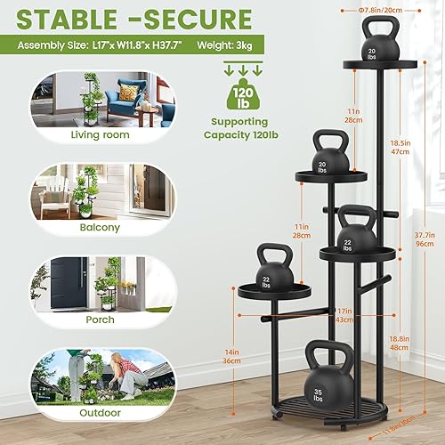 Miniatura 4 de TOSKING Soporte alto para plantas de 5 niveles para interiores y exteriores, soporte de esquina resistente con estante para plantas que ahorra
