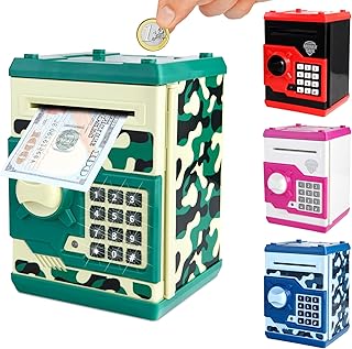 Pup Go ATM Piggy Bank for Kids Ages 3-12, Electronic Kids Safe with Password, Large Capacity Cash & Coin Box, Money Saving Box Toy Birthday Gifts for 3 4 5 6 7 8 9 10 11 12 Year Old Boys Girls (Green)