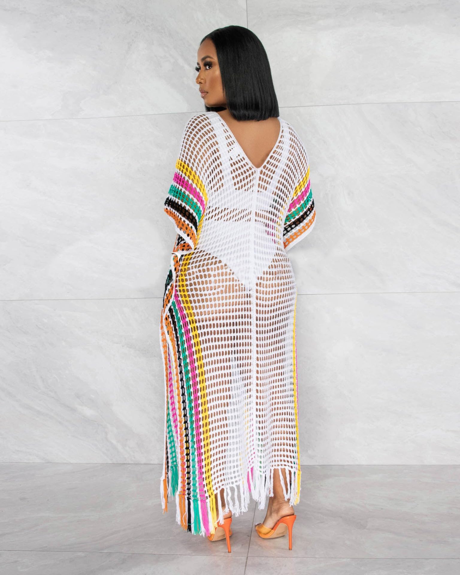 BFFBABY Costume da bagno da donna traforato all'uncinetto estivo da bagno in maglia a rete lungo maxi abito da vacanza