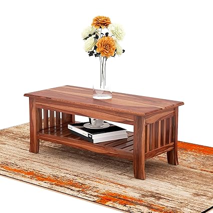 Navya Furniture Solid Sheesham Wood Center Table for Living Room | Honey Finish