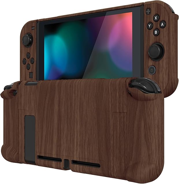 eXtremeRate PlayVital Etui Ochronny na Konsolę do Switch,NS Switch Joycon Odpinany Twardy Futerał Ochronny do Switch,Możliwość Dokowania Obudowa do Switch-Ziarno Drewna