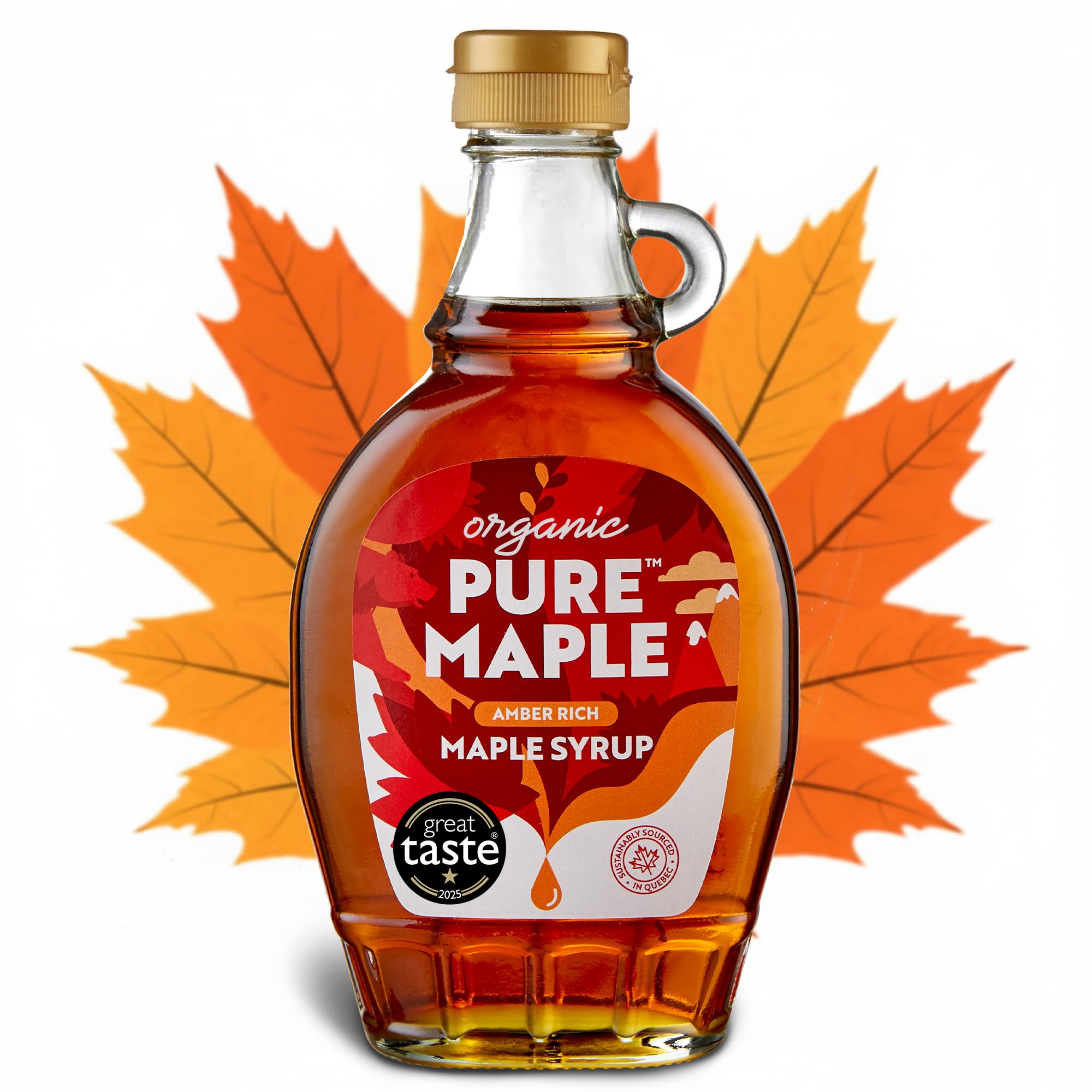 Pure Maple 100% Canadian Maple Syrup - 312g, Grade A Organic Amber Rich Taste, Treat for Pancakes, Ice Cream & Fruit, Gluten Free & Vegan, No Additives or Artificial Flavours