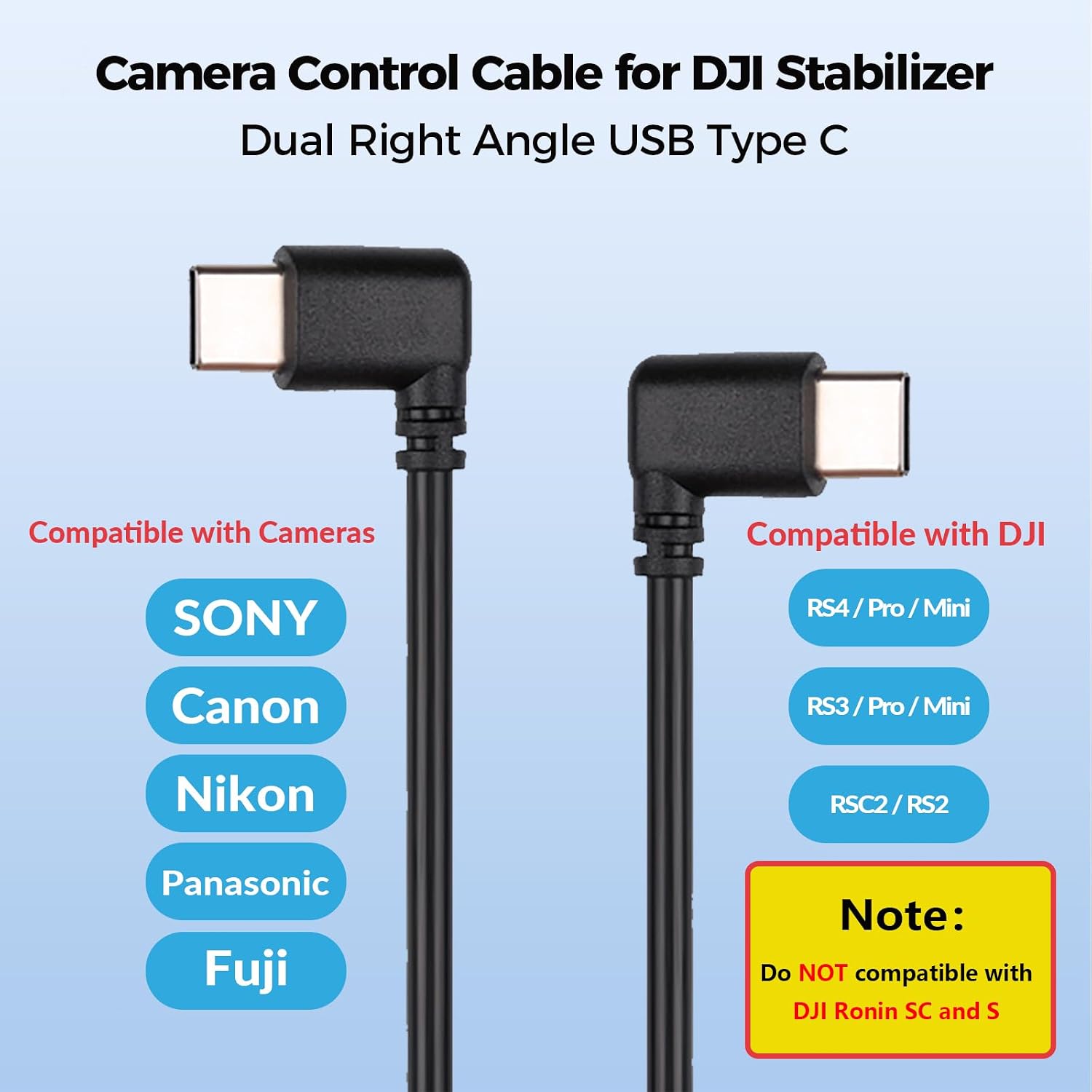 DJI USB Type C to Type C Right Angle Multi Camera Control Cable Charging Cord, for DJI RS4 Pro, RS4, RS3 Pro, RS3 Mini, RSC2, RS2 Gimbal Stabilizer, Sony, Canon, Nikon, Panasonic, Fuji, Olympus Camera