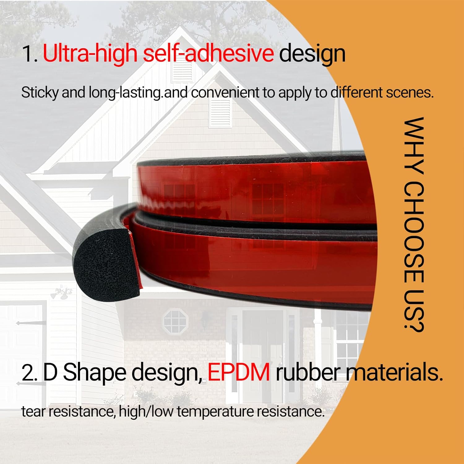 D Shape Weather Stripping, Self-Adhesive Rubber Seal Strip, Rubber Gasket for for RV, Auto, Boat, Garage Door/Window, Machinery and More, W:0.55" x H:0.472", L:20Ft