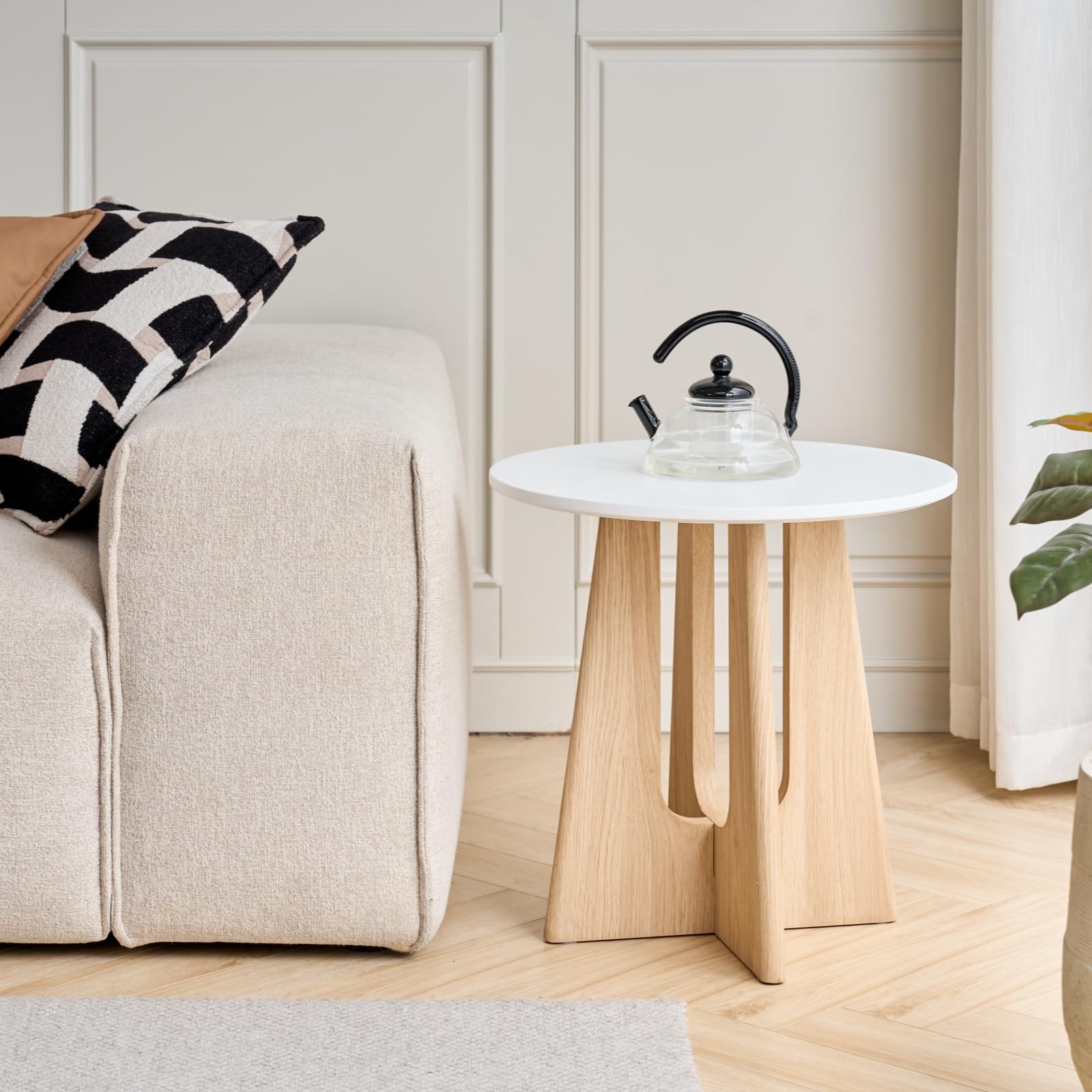 GrandCA HOME Set di 2 Tavolino Rotondo da Caffè, Tavolino da Soggiorno in Stile Minimalista Moderno, Materiale in Fibra di Legno a Media Densità, Adatto per Soggiorno, Camera da Letto - Bianco