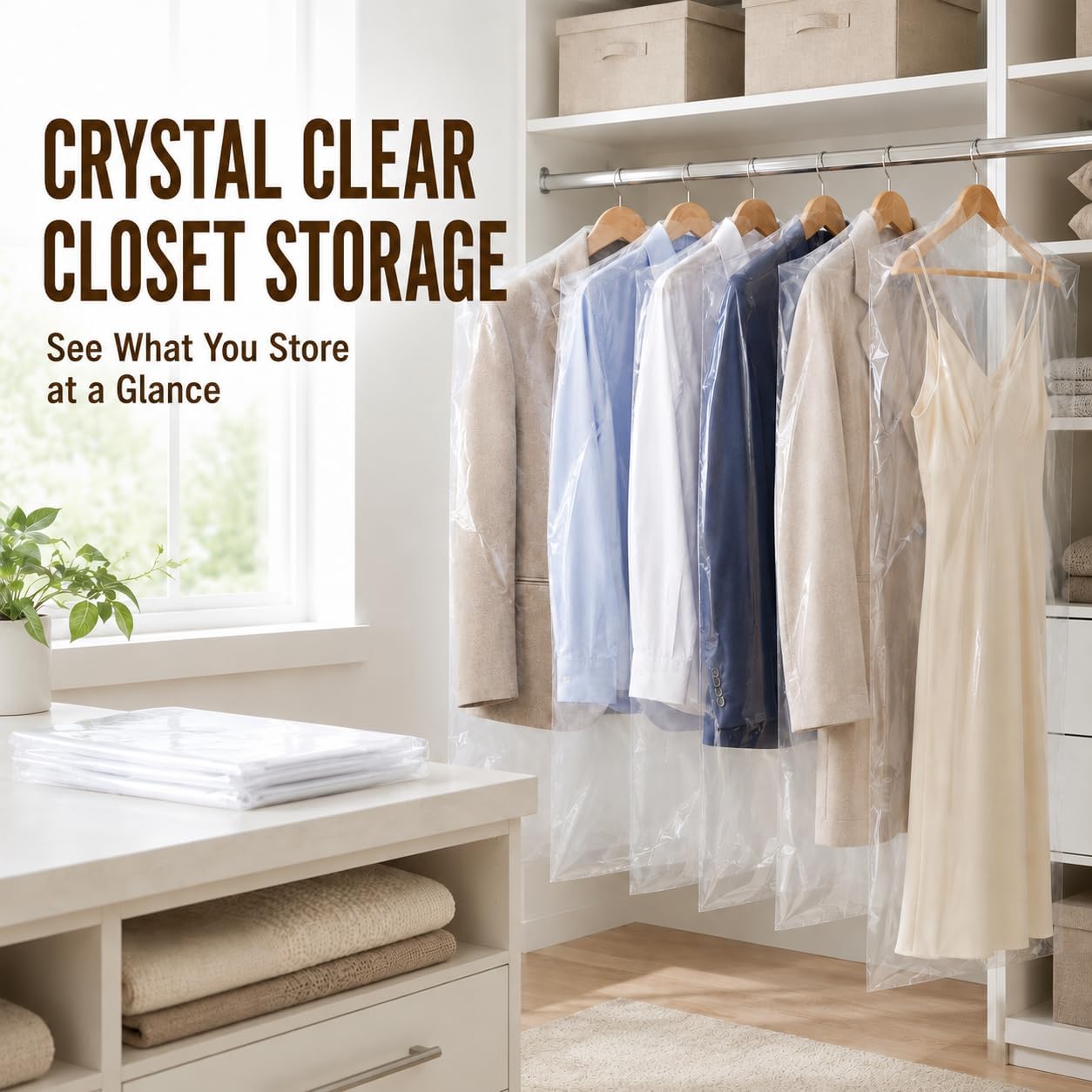 RAINFLOW 30 Pack Clear Garment Bags for Hanging Clothes, 60 x 90 cm