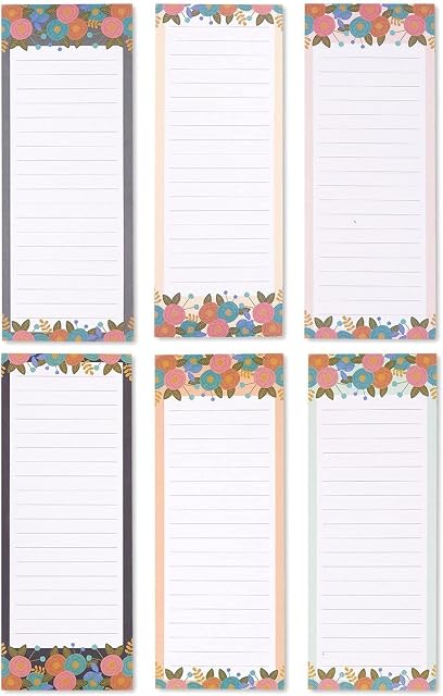 Juvale Floral Magnetic Fridge Notepad with 60 Lined Sheets, 6 Pack Featuring 6 Unique Designs, 9 x 23 cm