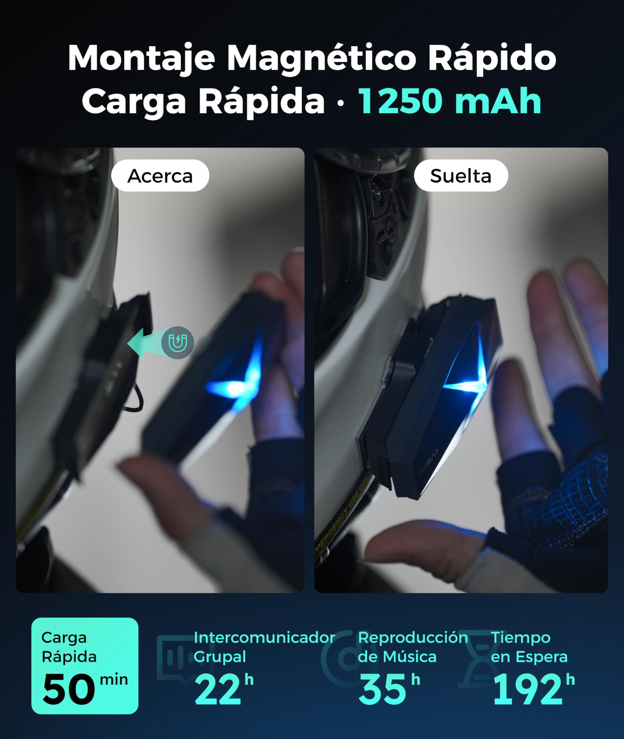 ASMAX F1 Intercomunicador Casco Moto Bluetooth, 10 Vías Mesh Intercom | Control de Voz en Español, Carga Rápida, ENC Cancelación de Ruido, Emparejamiento Universal, Base Magnética, Individual