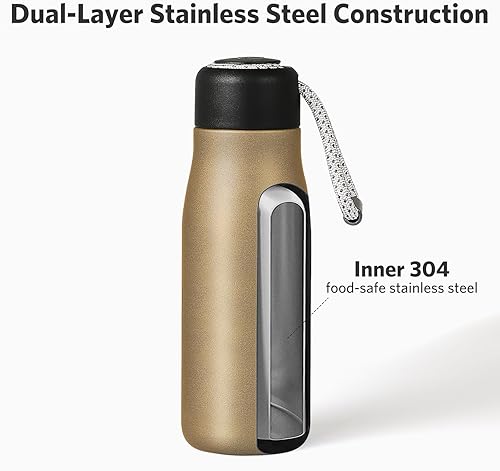 Miniatura 4 de Botella de agua aislada de 12 onzas, botella de agua de boca ancha, acero inoxidable, tapa portátil de boca ancha, color dorado