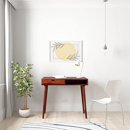 Amazon Brand - Solimo Moned Computer Table with 1 Drawer, 1 Shelf (Solid Sheesham Wood, Honey Finish)