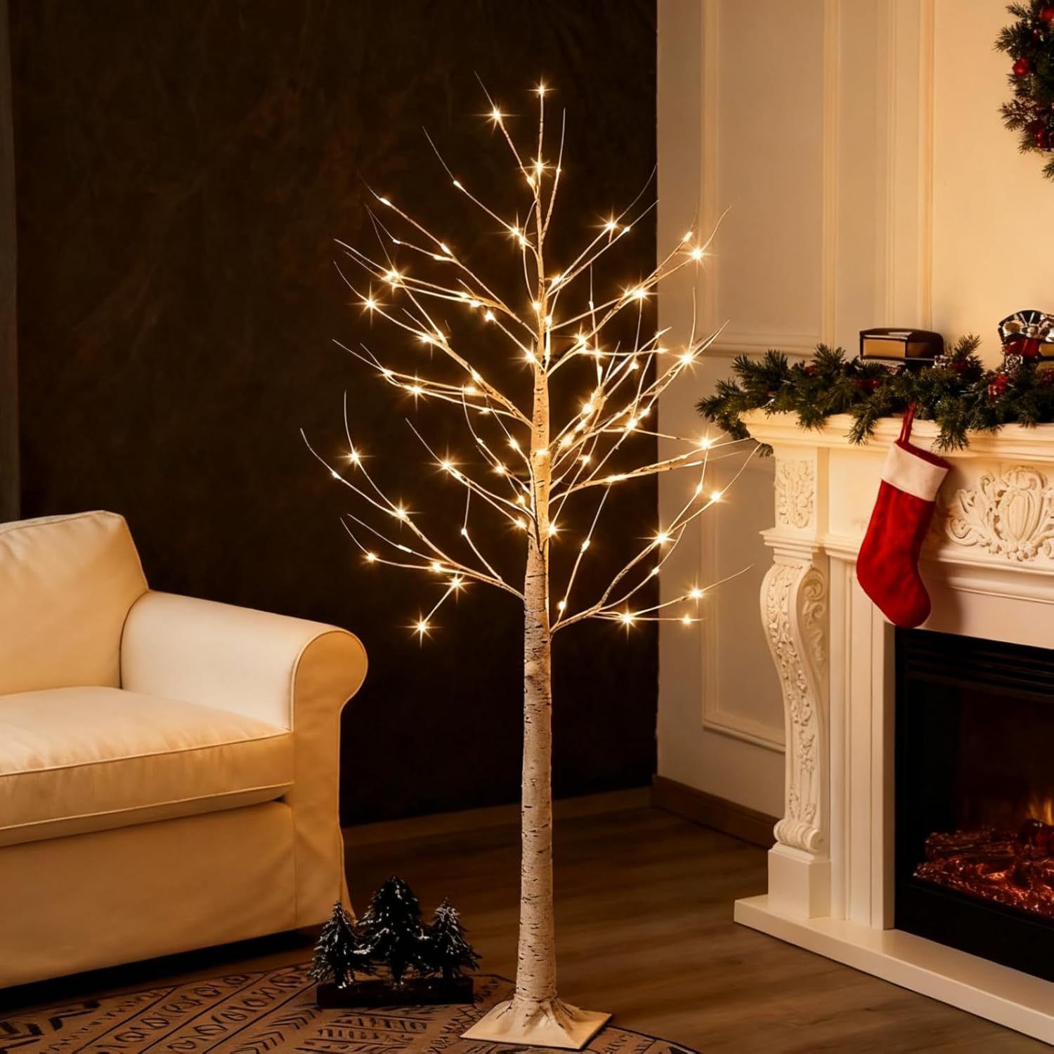 6 Feet Lighted White Birch Tree, Warm White USB 8 Modes Dimmable Control for Indoor Outdoor White Birch Tree Lights, Thanksgiving Christmas Decorations Pre-Lit Artificial Tree (Warm White)