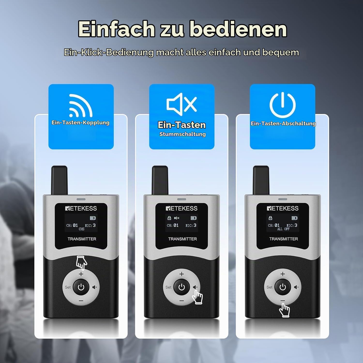 Retekess T130U (T130 4rd) Audio Tour Guide System, Kabelloses Reiseleiter-Set, 200m, U-Band-Modus mit klarer Klangqualität, EIN-Tasten-Bedienung, Tour Guide Headsets für Kirche, Schule und Reisen