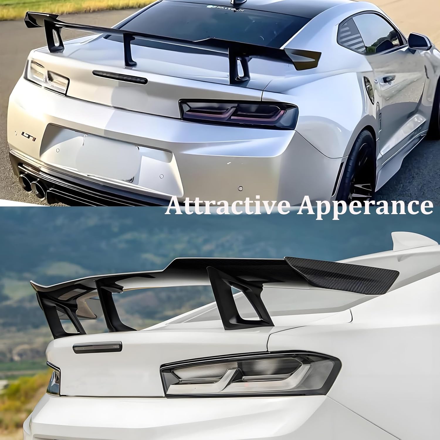 Rear Spoiler Trunk Wing ZL1 1LE Style Carbon Fieber Look Compatible with 2016-2024 Chevy Camaro All Models w/o Rear-View Camera