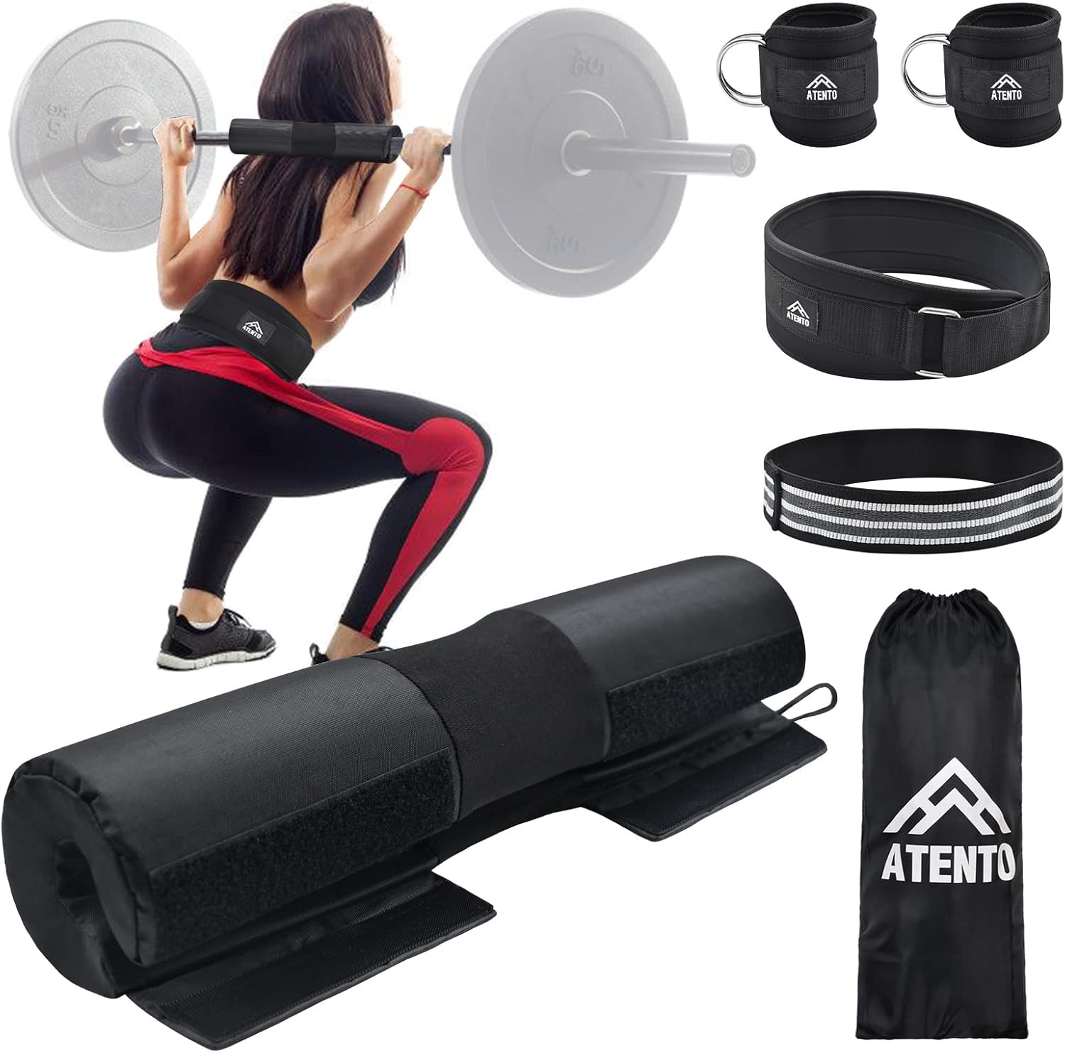 ATENTO Barbell Pad Squat Pad, Squats Hip Thrusts Bar Neck Pads Workout Foam Barbell Pad with 2