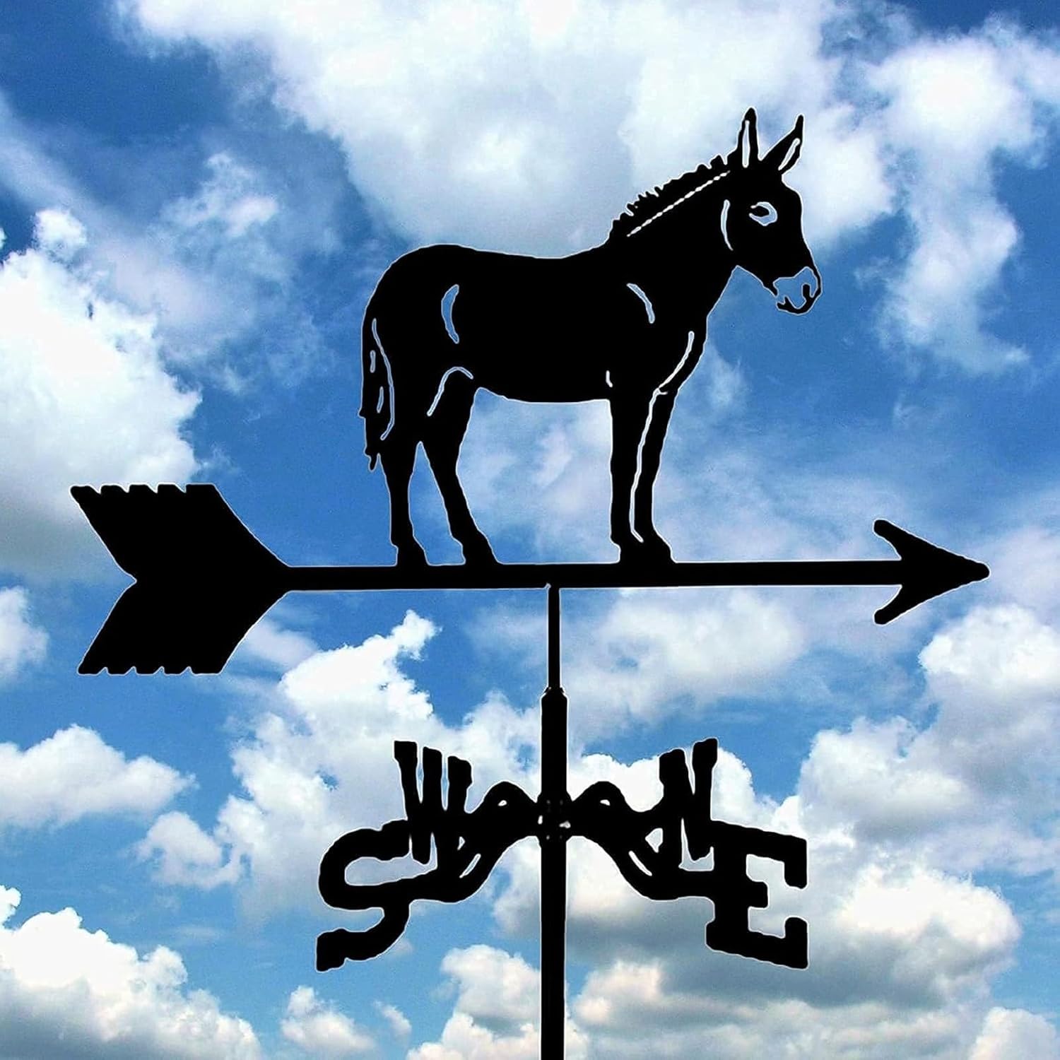 Weathervane Metal Stainless Steel Weather Vane with Mounting Bracket Wind Vane Decoration Mule Horse Design East South West North Wind Direction Indicator Measuring Tool(A)