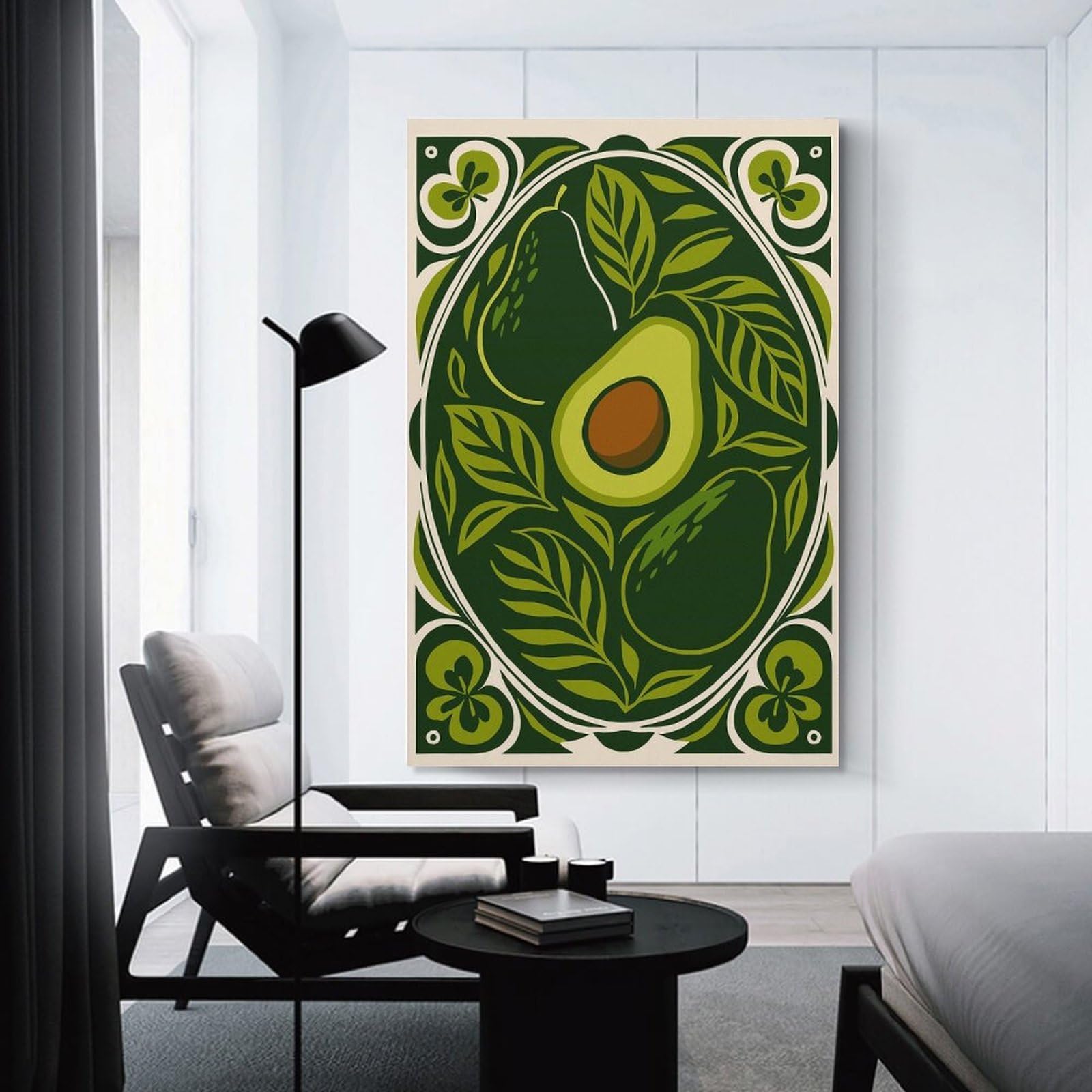 Junmoney Unframe-Style-4-1 Avocado Art Nouveau Illustration Canvas Wall Art 16X24inch(40X60cm), For Workspace Walls, Study Corners Or Bedrooms, Wall Art That Adds Style To Work Areas