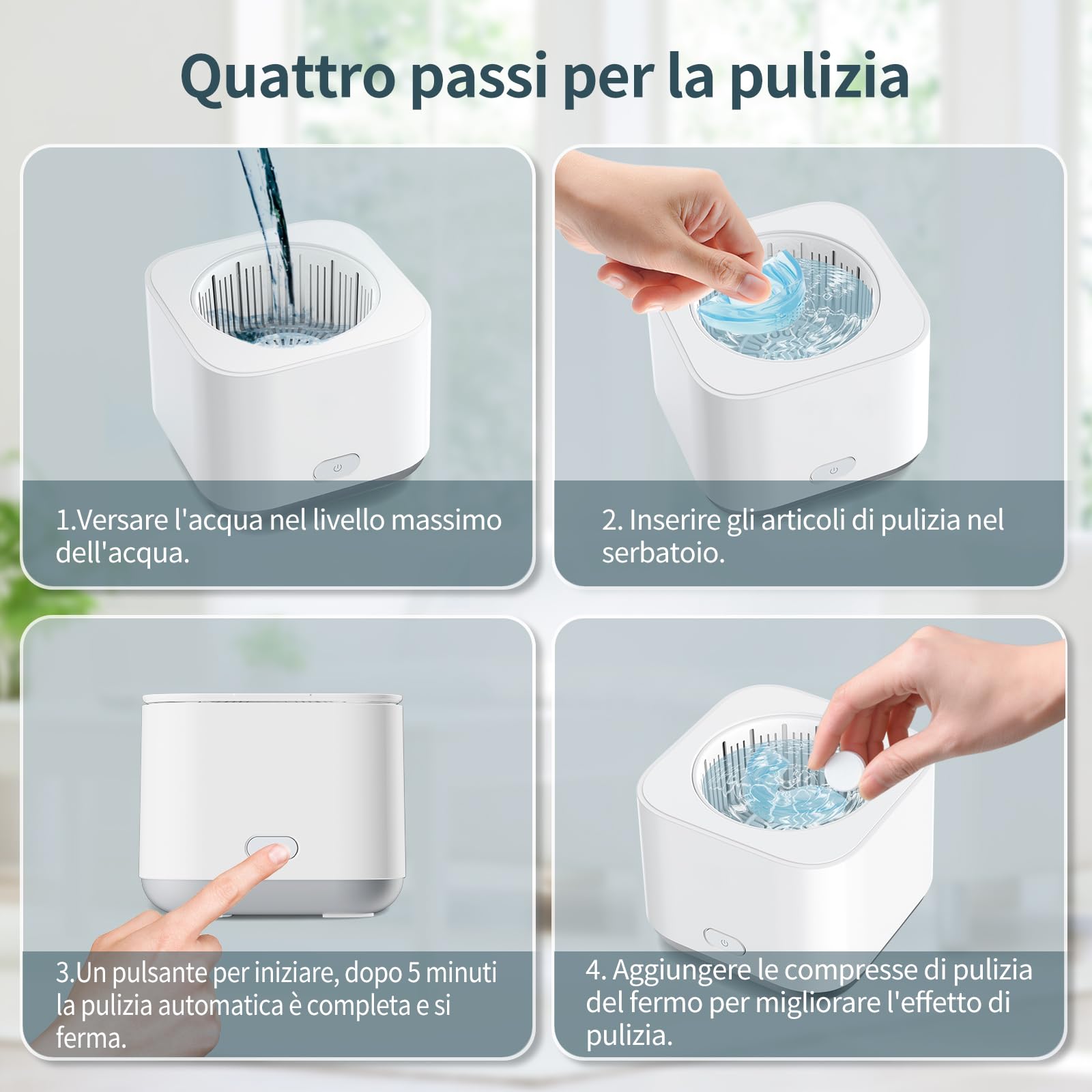 Pulitore Ultrasuoni per Bite, 43000Hz Pulitore ad Ultrasuoni per Protesi, Allineatori, Fermi, Vassoi Sbiancanti, Monete, Testine di Spazzolini da Denti, Pulizia Ultrasuoni Efficiente a 360° 200ml