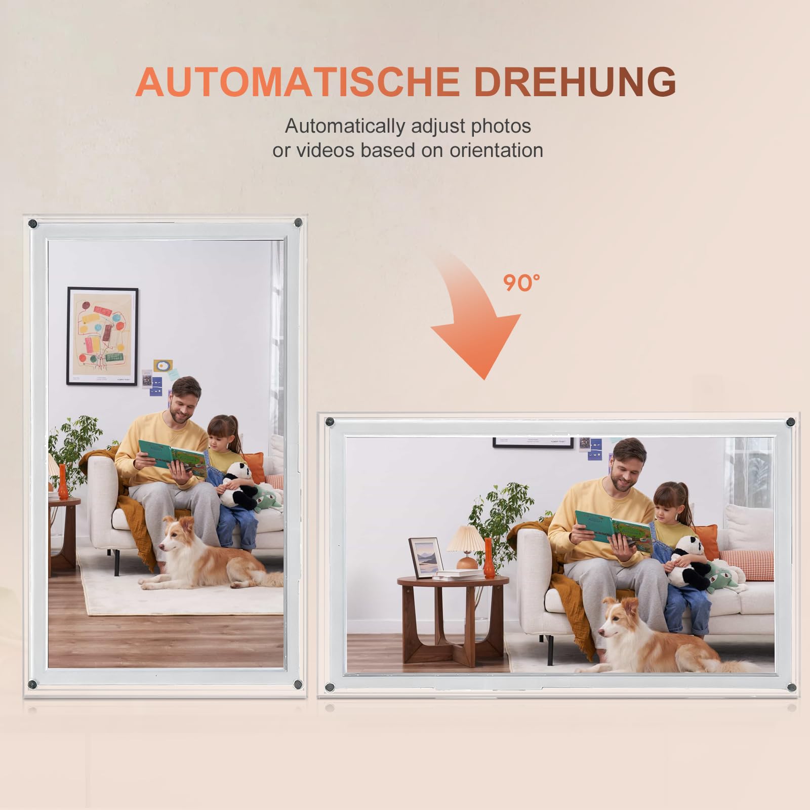 Digitaler Bilderrahmen, 15,6 Zoll schlankes Acryl Frameo Digitaler Fotorahmen mit WLAN, 32 GB, 1920 x 1080 IPS HD-Touchscreen, automatische Drehung, Fotos und Videos von überall teilen