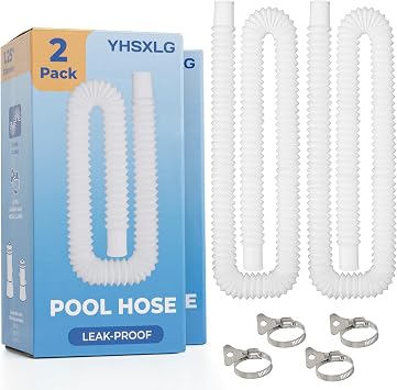 Pool Hoses for Above Ground Pools, 1.25 x 50 Inch Hose for Filter Pump, Compatible with Filter Pump 607, 637 2 Hoses + 4 Metal Clamps